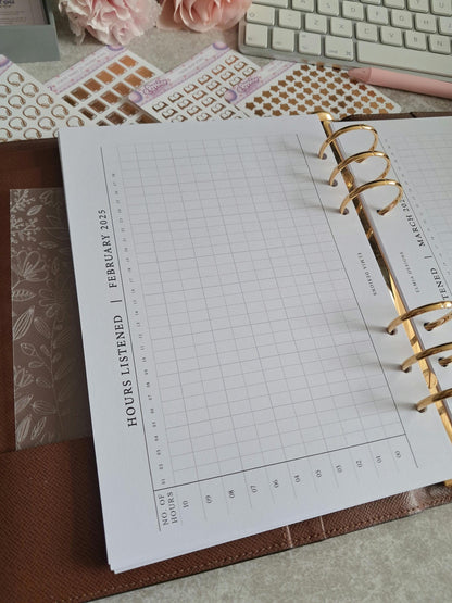 Digital Download A5 Size Reading Journal | Bookish gifts | Book Review | Reading | Planner inserts | Audiobook Listening Tracker BUJO