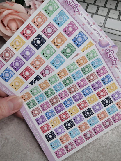 Cute Bright Neutral Washing Machine | Chores | Tumble Dryer | Journaling | Calendar  Planner Stickers | BUJO | Planning | Kawaii Anime