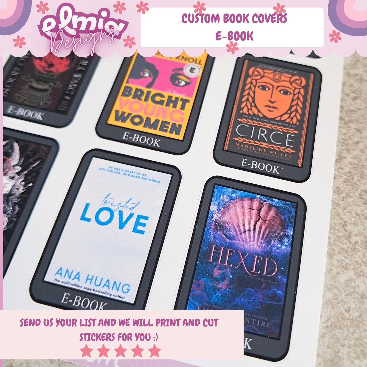 Printed Custom Book Cover Stickers | Reading Journal | Bullet Journal | Planning | Reading Gifts | Booktok | tracker | Books Ebook Audiobook