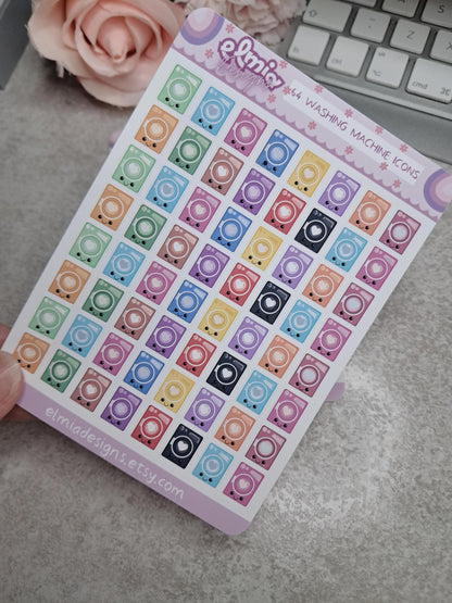Cute Bright Neutral Washing Machine | Chores | Tumble Dryer | Journaling | Calendar  Planner Stickers | BUJO | Planning | Kawaii Anime