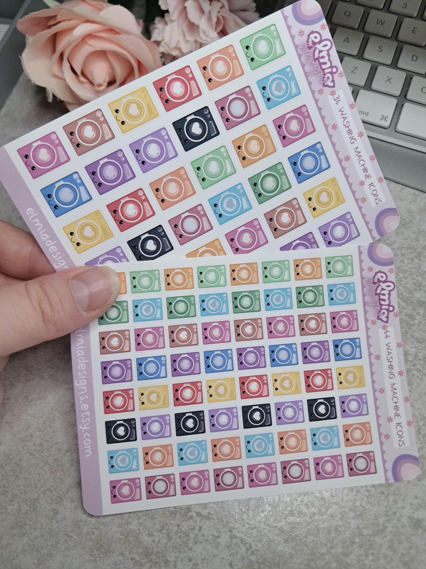 Cute Bright Neutral Washing Machine | Chores | Tumble Dryer | Journaling | Calendar  Planner Stickers | BUJO | Planning | Kawaii Anime