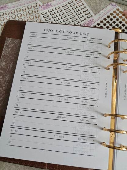 Digital Download A5 Size Reading Journal | Bookish gifts | Book Review | Reading tracker | Planner inserts | Duology Book Series Trackers