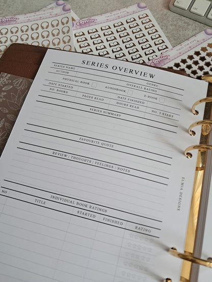 Digital Download A5 Size Reading Journal | Bookish gifts | Book Review | Reading tracker | Planner inserts | Book Series overview Tracker