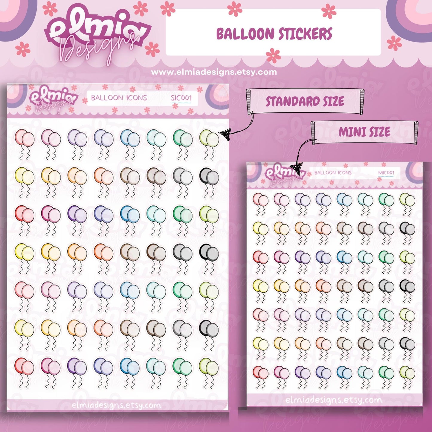 56 Cute Bright Balloon Planner Stickers | Birthday | BUJO | Planning | Journaling | Celebration | Mini Size | Standard Size | Custom