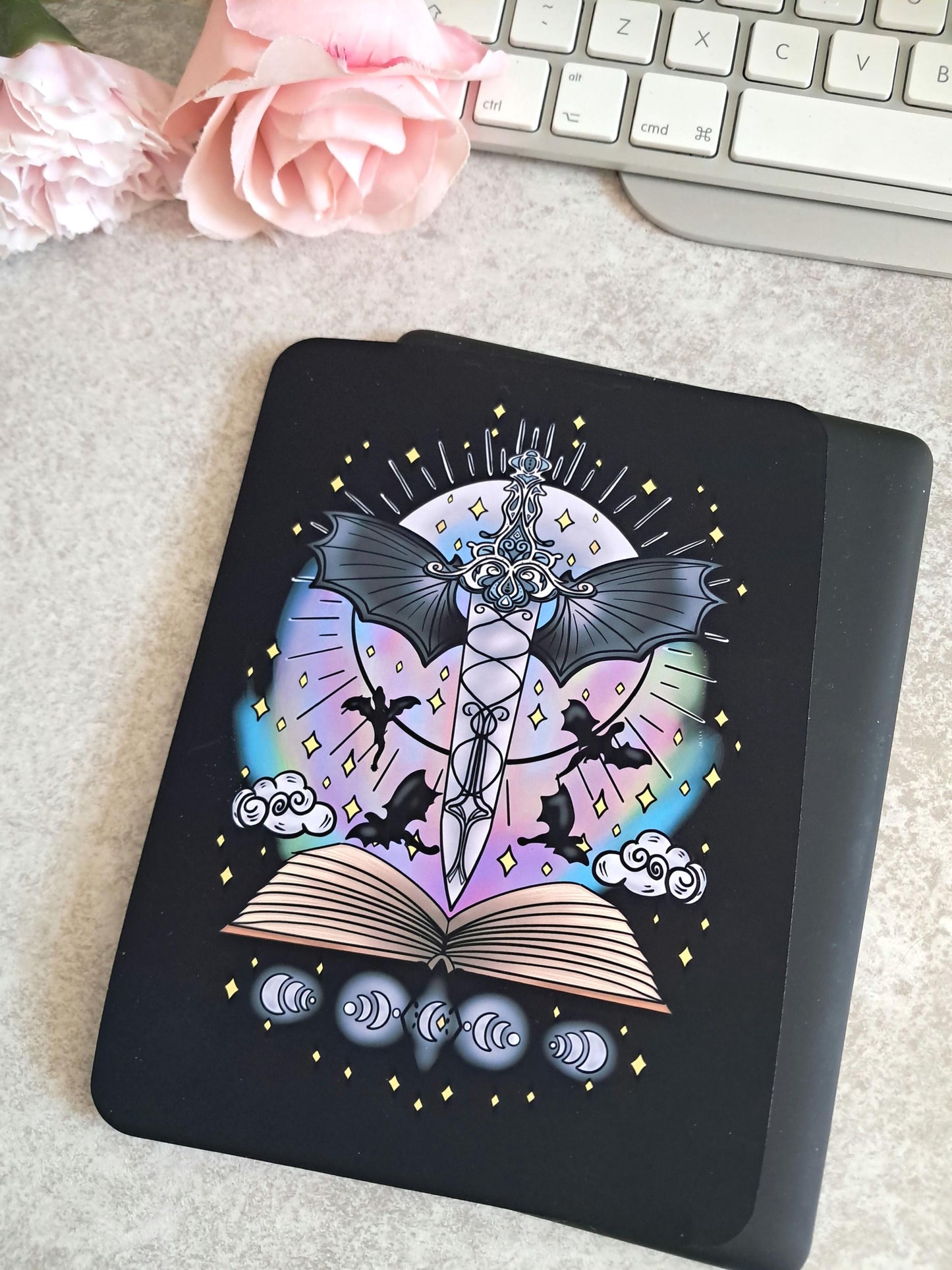 PRINTED Kindle Case Insert | Reader Gifts | Bookish | Sticker | Booktok | dragons | fantasy | Romance | Romantasy | bat | Dark | Skin book