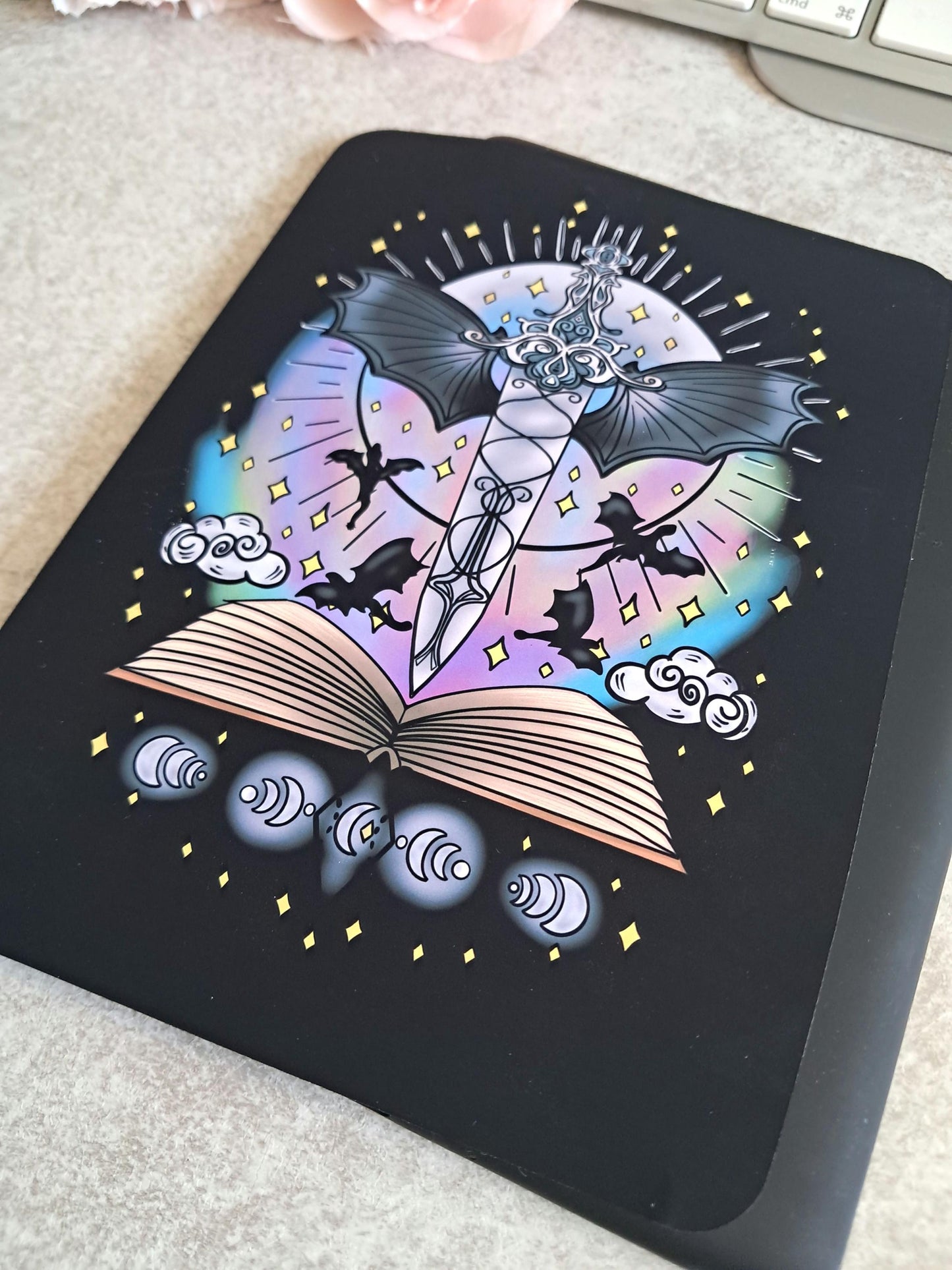 PRINTED Kindle Case Insert | Reader Gifts | Bookish | Sticker | Booktok | dragons | fantasy | Romance | Romantasy | bat | Dark | Skin book