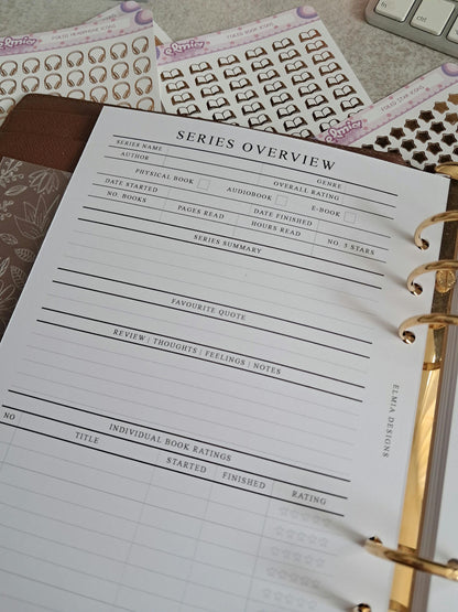 PRINTED A5 Size Reading Journal | Bookish gifts | Book Review | Reading tracker | Planner inserts | Book Series overview Tracker