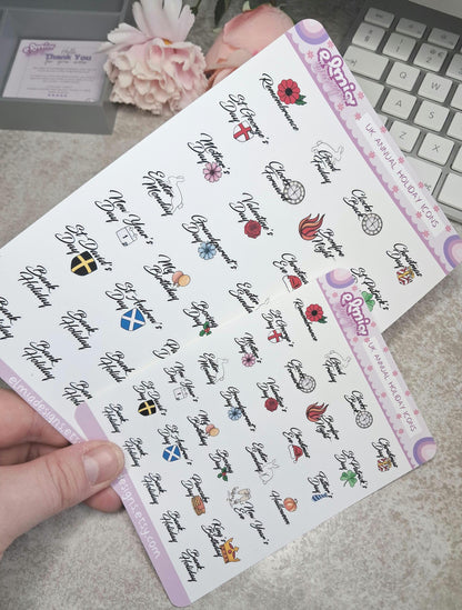 Printed UK Annual Holiday Date Planner Journal Diary Stickers | Bullet Journal | Planning | Bank Holiday | Calendar Dates | tracker