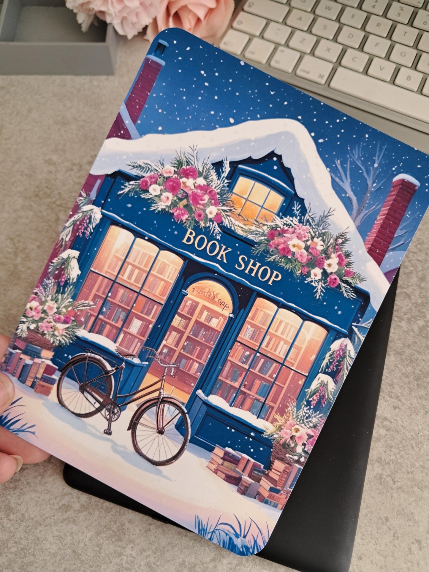 Printed Kindle Clear Case Insert | Reader Gifts | Bookish | Decor | Pretty Stickers | Booktok | Book Shop Artwork Seasonal Winter Snow Blue