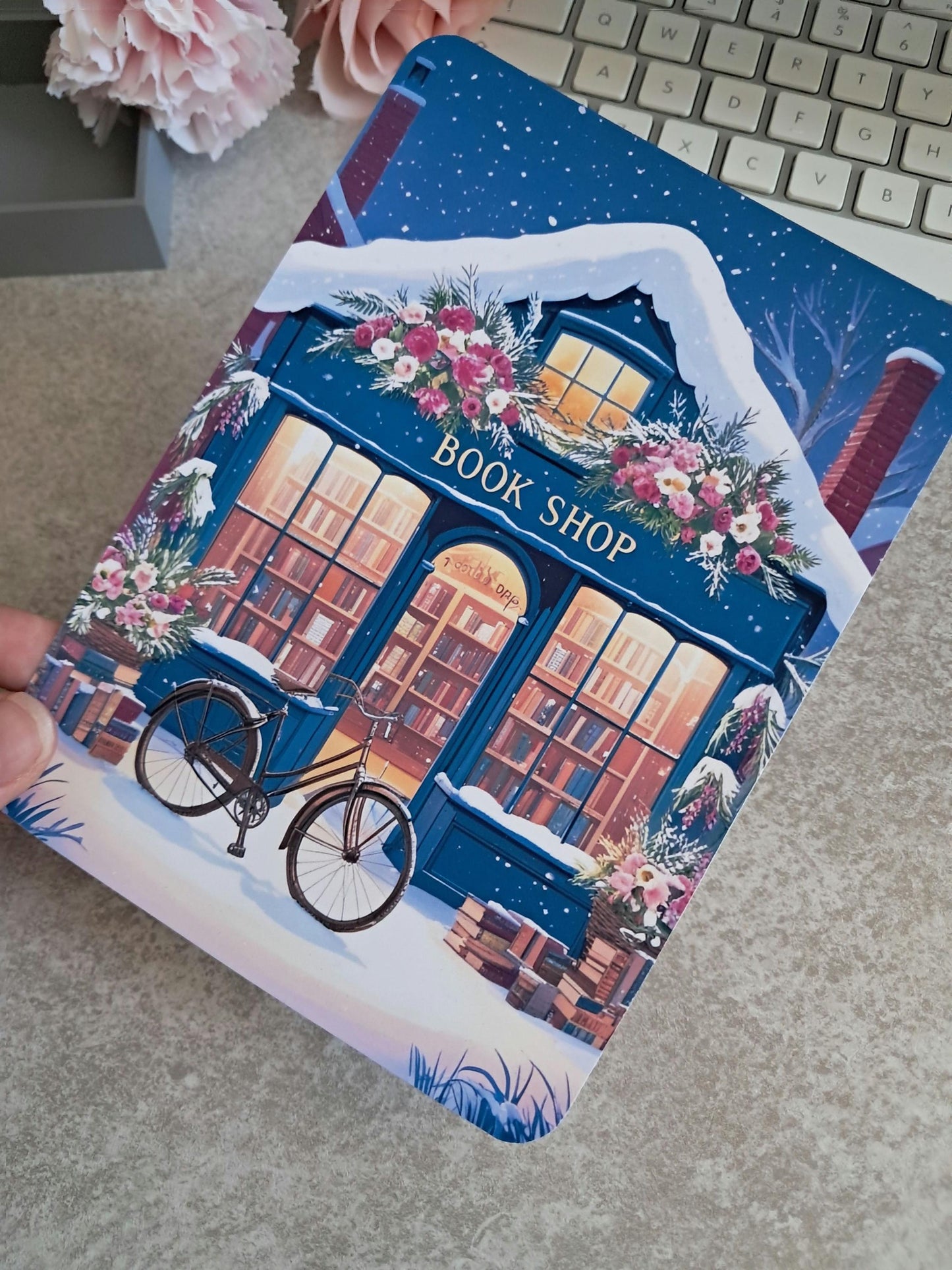 Printed Kindle Clear Case Insert | Reader Gifts | Bookish | Decor | Pretty Stickers | Booktok | Book Shop Artwork Seasonal Winter Snow Blue