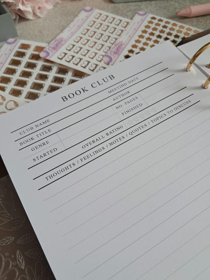 PRINTED A5 Size Reading Journal | Bookish gifts | Book Review | Reading tracker | Planner insert | Bookclub Meeting Notes Book Club