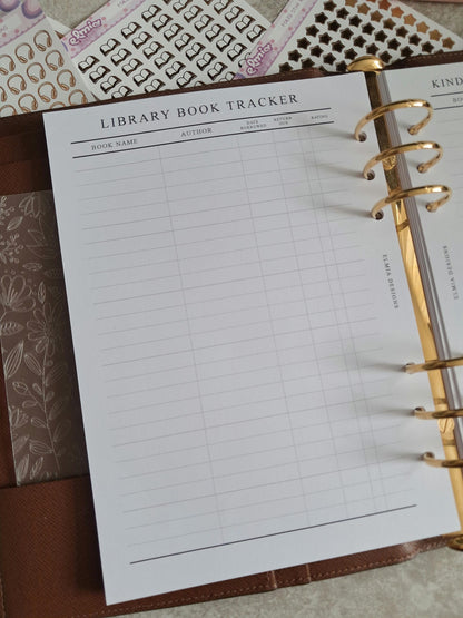 PRINTED A5 Size Reading Journal | Bookish gifts | Book Review | Reading tracker | Planner inserts | Library Book Tracker Log Notes