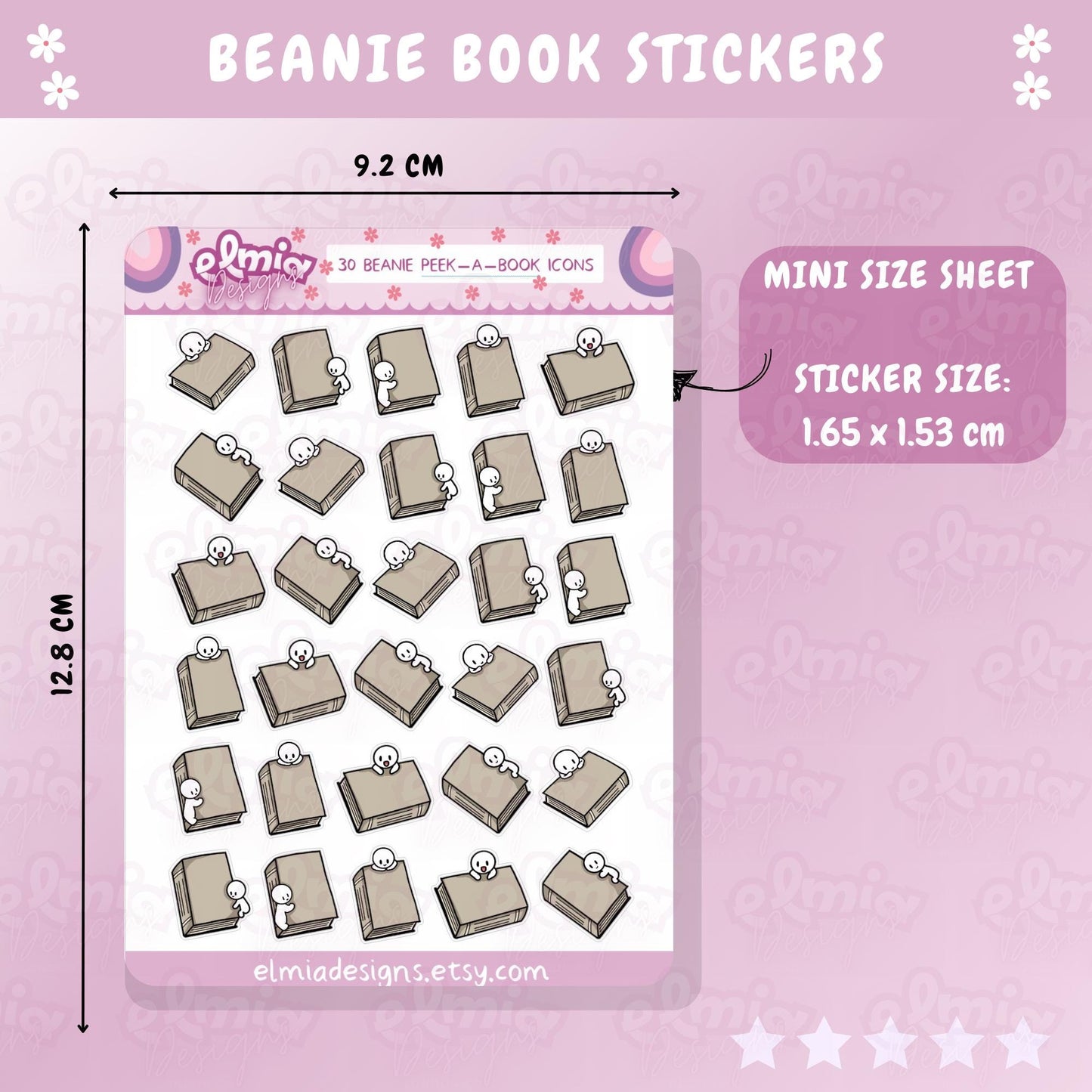 30 Cute Neutral Beanie Peek-a-Book Planner Stickers | Reading Journal | BUJO | Bullet Journal | Planning | Study | Work | Calendar | Kawaii