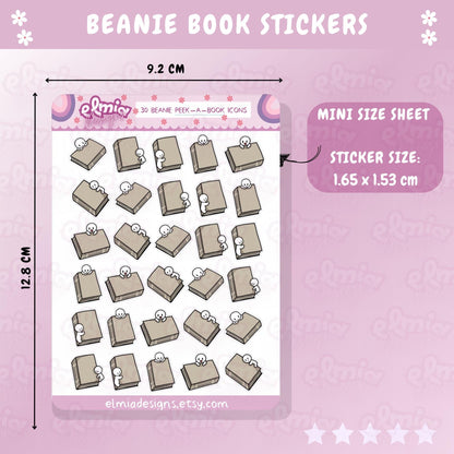 30 Cute Neutral Beanie Peek-a-Book Planner Stickers | Reading Journal | BUJO | Bullet Journal | Planning | Study | Work | Calendar | Kawaii