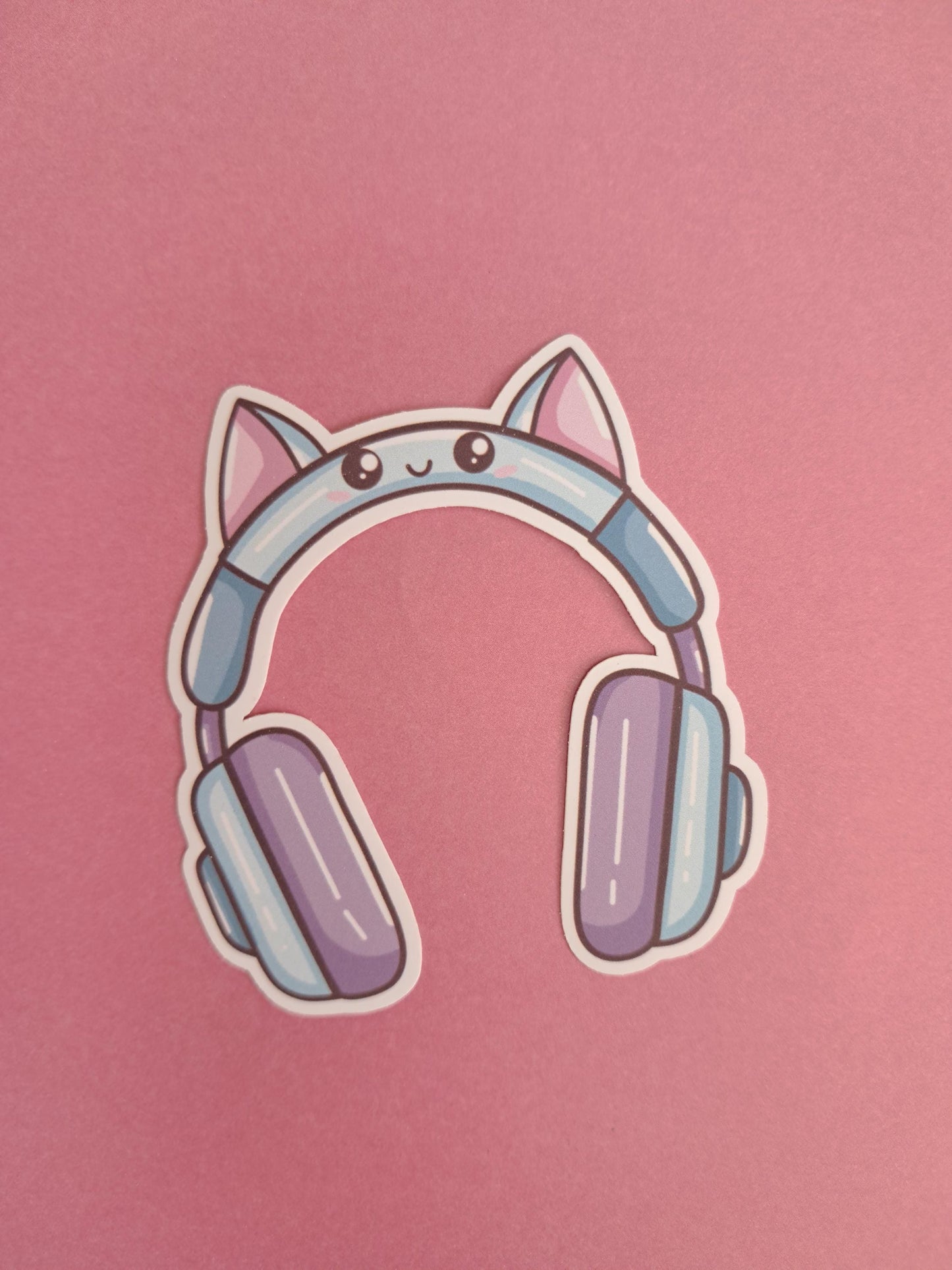 Cute kawaii cat gamer headphones audiobook Sticker Die cut Decal planner vinyl sticker | Kindle | Laptop | Book | Water Bottle | Bookish