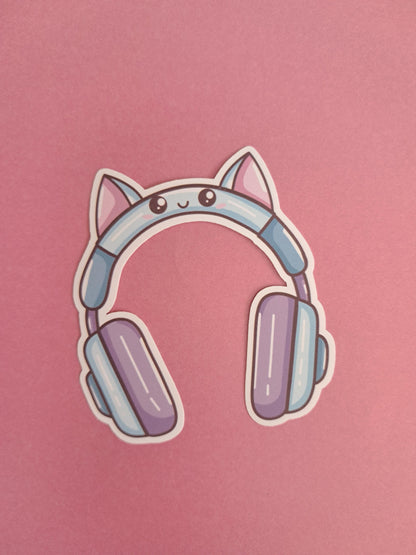Cute kawaii cat gamer headphones audiobook Sticker Die cut Decal planner vinyl sticker | Kindle | Laptop | Book | Water Bottle | Bookish