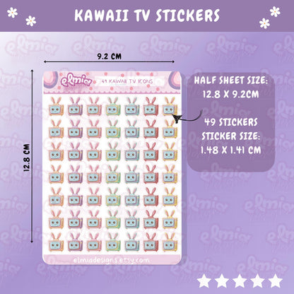 PRINTED Cute Kawaii tv tracker icon planner stickers | movie night | series | Journaling | Calendar Planner Sticker Sheet  scrapbook Journal