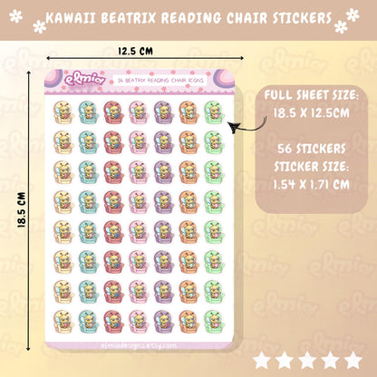 PRINTED Cute Kawaii Beatrix Bee Reading Chair Book or reading journal rating stickers | planner stickers | vinyl sticker Planning