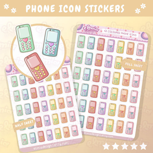 PRINTED Cute Kawaii Phone Icon Planner Stickers | Meeting | To Call | Journal | Task Stickers | Laundry | Chores | Planning | Character