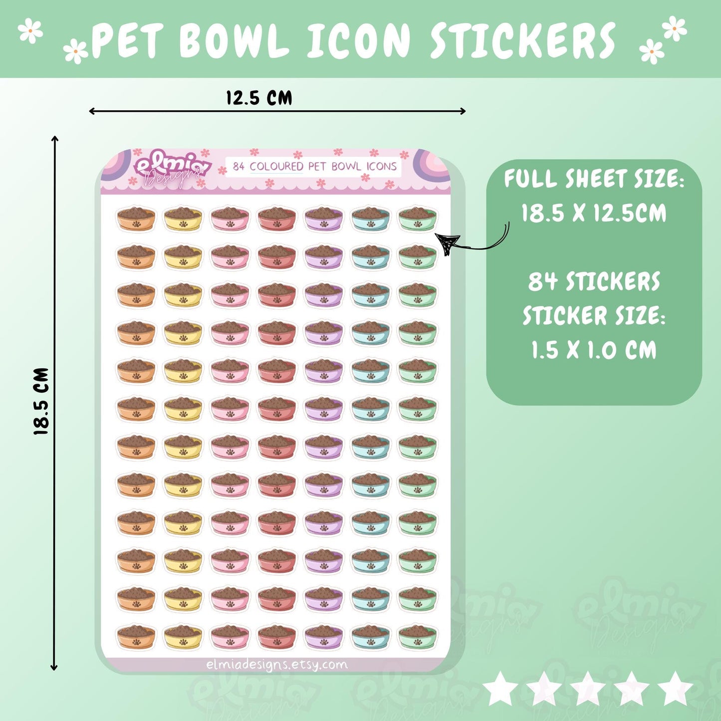 PRINTED Cute Kawaii Pet Care Feeding Icon Planner Stickers | Fantasy | Dog Cat | Journal | Kids Stickers Pastel Colours | Planning Character