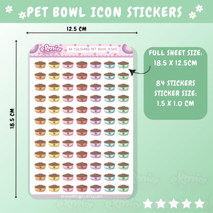 PRINTED Cute Kawaii Pet Care Feeding Icon Planner Stickers | Fantasy | Dog Cat | Journal | Kids Stickers Pastel Colours | Planning Character