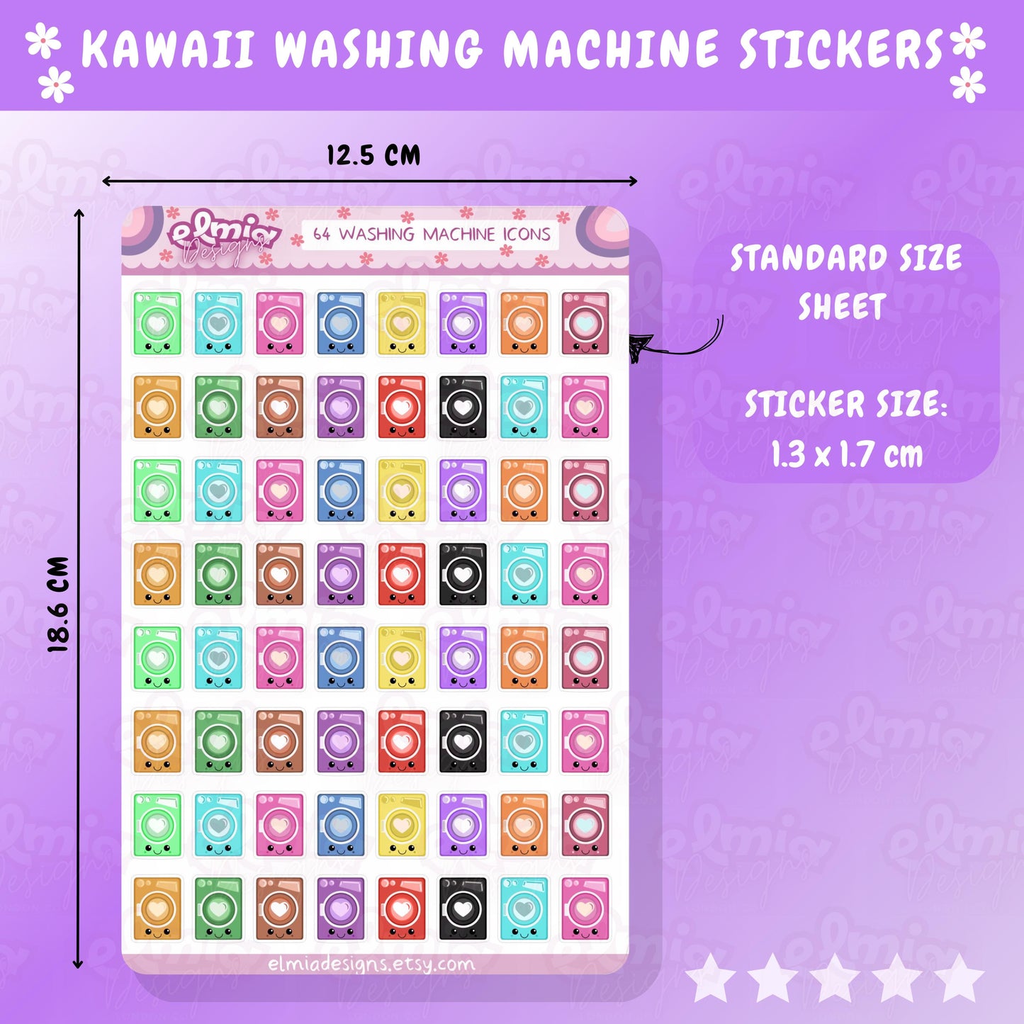 PRINTED Cute Bright Neutral Washing Laundry | Chores | Tumble Dryer | Journaling | Calendar  Planner Stickers | BUJO | Planning Kawaii Anime