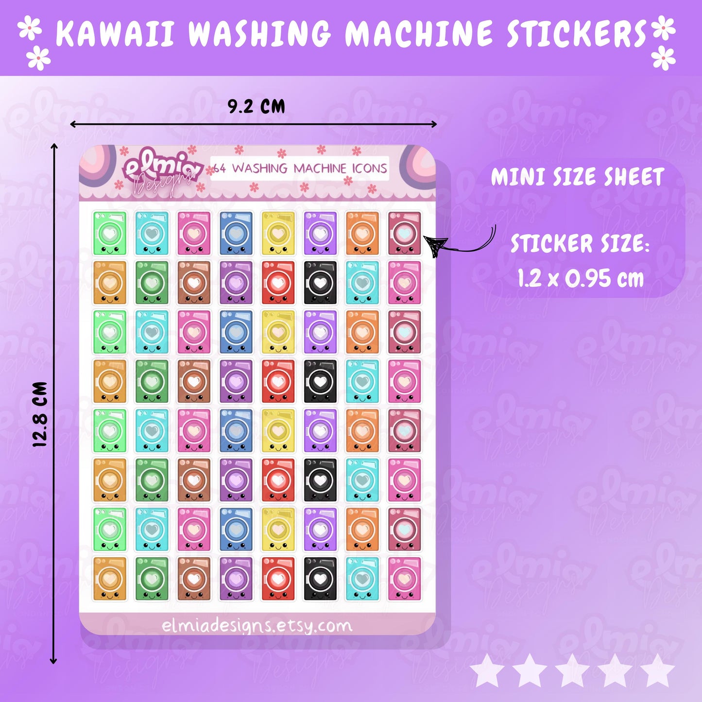 PRINTED Cute Bright Neutral Washing Laundry | Chores | Tumble Dryer | Journaling | Calendar  Planner Stickers | BUJO | Planning Kawaii Anime