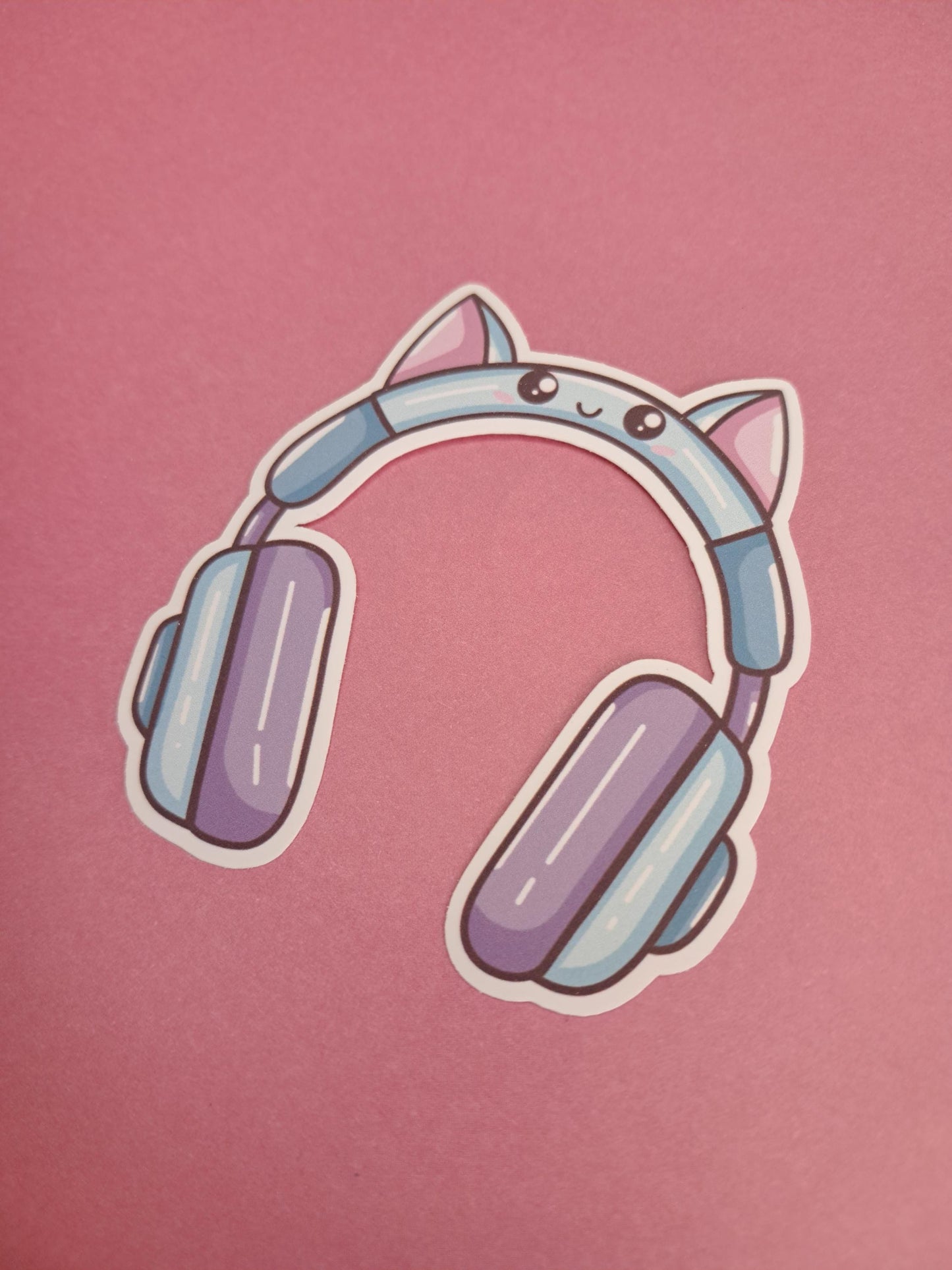 Cute kawaii cat gamer headphones audiobook Sticker Die cut Decal planner vinyl sticker | Kindle | Laptop | Book | Water Bottle | Bookish
