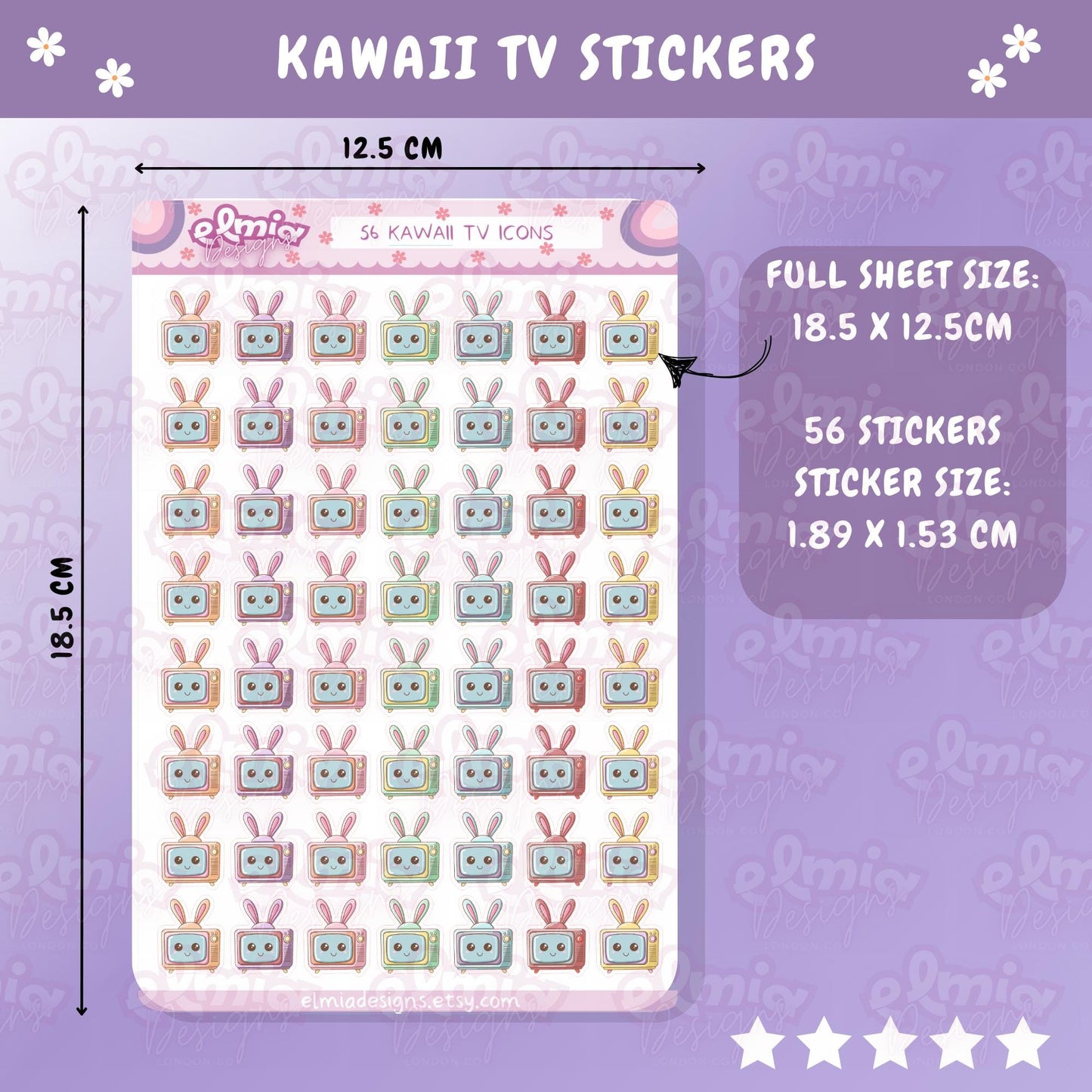 PRINTED Cute Kawaii tv tracker icon planner stickers | movie night | series | Journaling | Calendar Planner Sticker Sheet  scrapbook Journal