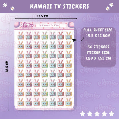PRINTED Cute Kawaii tv tracker icon planner stickers | movie night | series | Journaling | Calendar Planner Sticker Sheet  scrapbook Journal