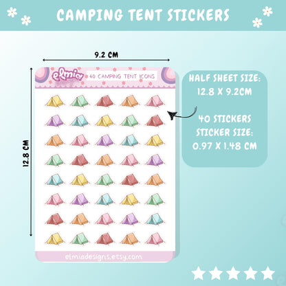 PRINTED Cute Kawaii camping tent journal stickers | traveling holiday vacation planner stickers | stickers for journaling | coloured sticker