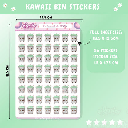 PRINTED Cute Kawaii Rubbish Bin Trash Can Chores | Garbage Day | Journaling | Calendar  Planner Sticker Sheet  Planning Journal Chore Chart