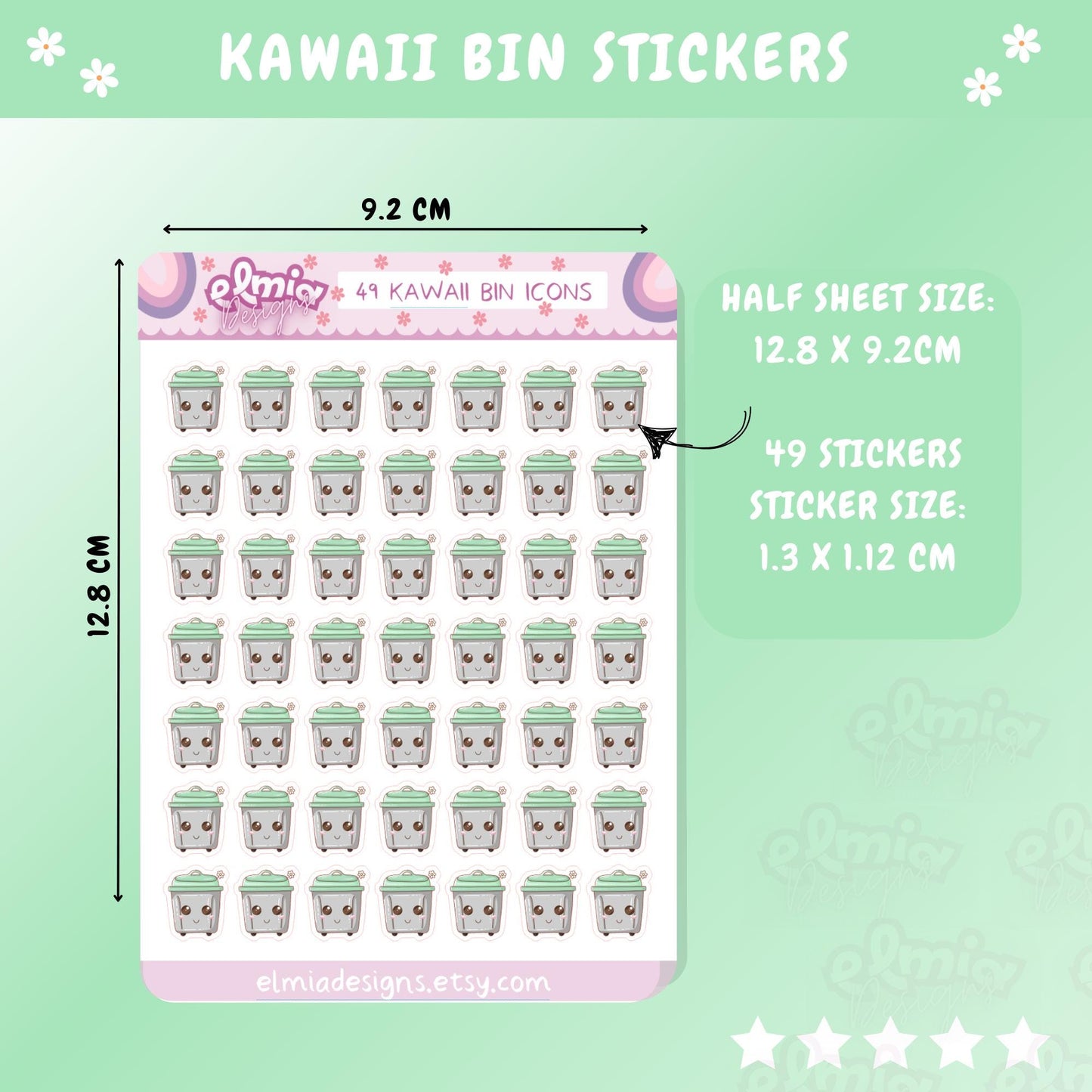PRINTED Cute Kawaii Rubbish Bin Trash Can Chores | Garbage Day | Journaling | Calendar  Planner Sticker Sheet  Planning Journal Chore Chart