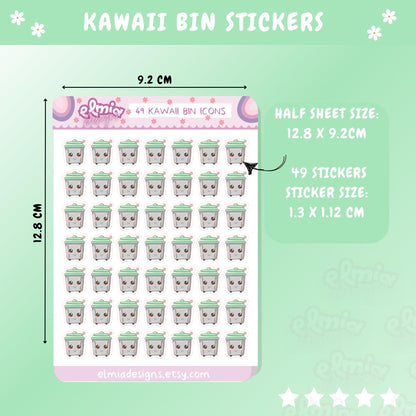 PRINTED Cute Kawaii Rubbish Bin Trash Can Chores | Garbage Day | Journaling | Calendar  Planner Sticker Sheet  Planning Journal Chore Chart