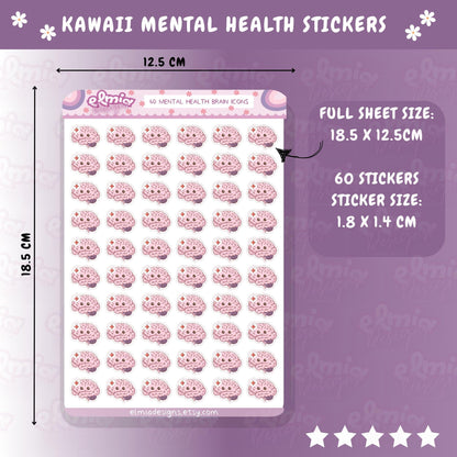 57 Cute Kawaii Mental Health Brain Care Planner stickers | Medical Doctor Tracker Appointment | Study Journal Medicine Functional Decorative