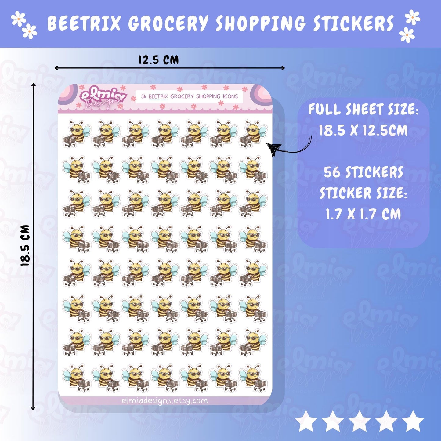 PRINTED Cute Kawaii Beetrix Bee Grocery / Food Shopping | Planner sticker | journal | Housework | Chores | Planning | Character Order Cook