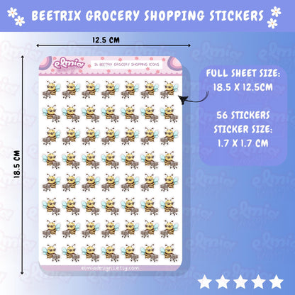 PRINTED Cute Kawaii Beetrix Bee Grocery / Food Shopping | Planner sticker | journal | Housework | Chores | Planning | Character Order Cook