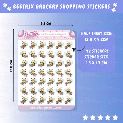 PRINTED Cute Kawaii Beetrix Bee Grocery / Food Shopping | Planner sticker | journal | Housework | Chores | Planning | Character Order Cook