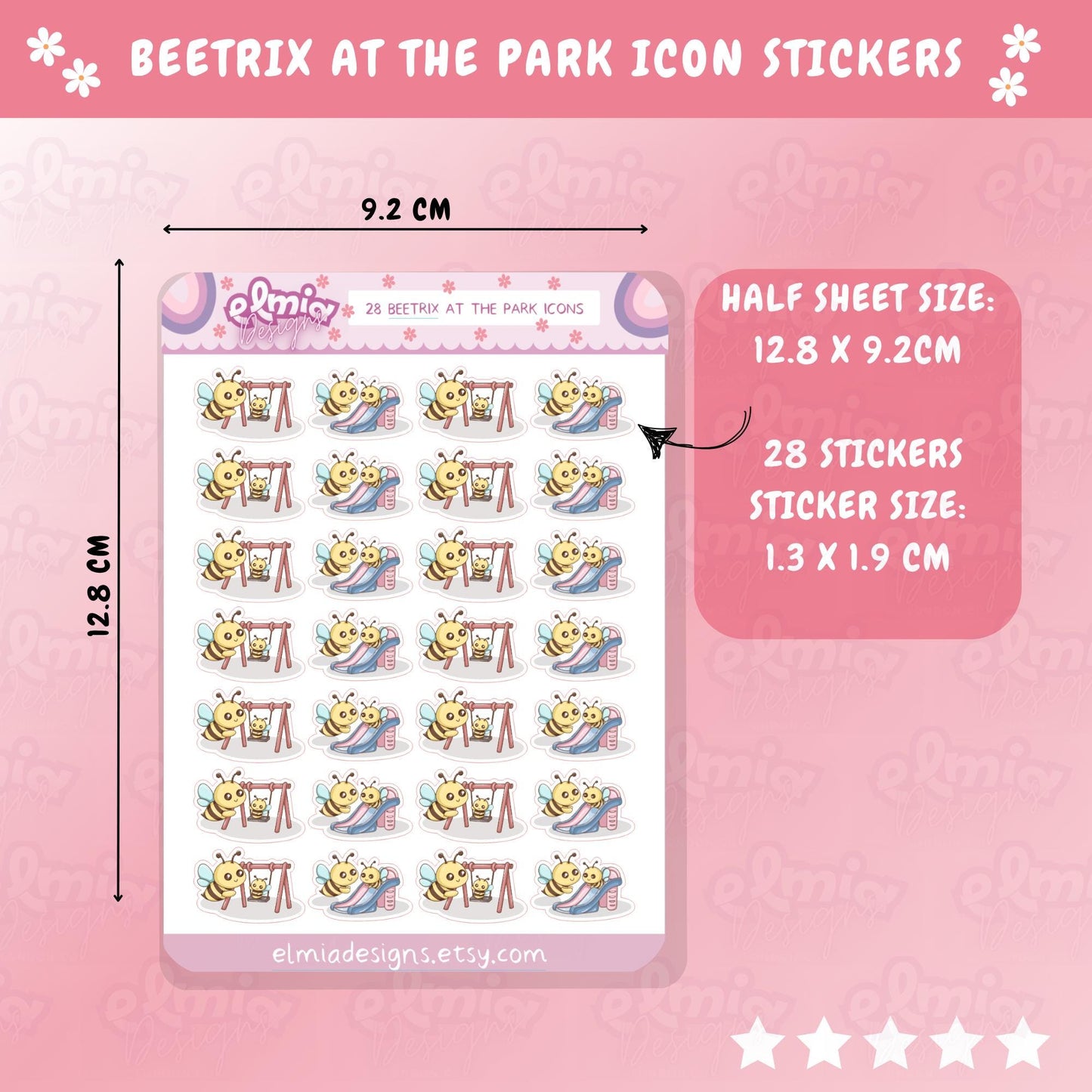 PRINTED Cute Kawaii Beetrix Bee At The Park | Planner sticker | journal | Kids | Play Daycare School Weekend | Planning | Character