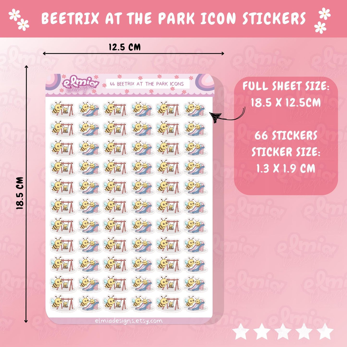 PRINTED Cute Kawaii Beetrix Bee At The Park | Planner sticker | journal | Kids | Play Daycare School Weekend | Planning | Character