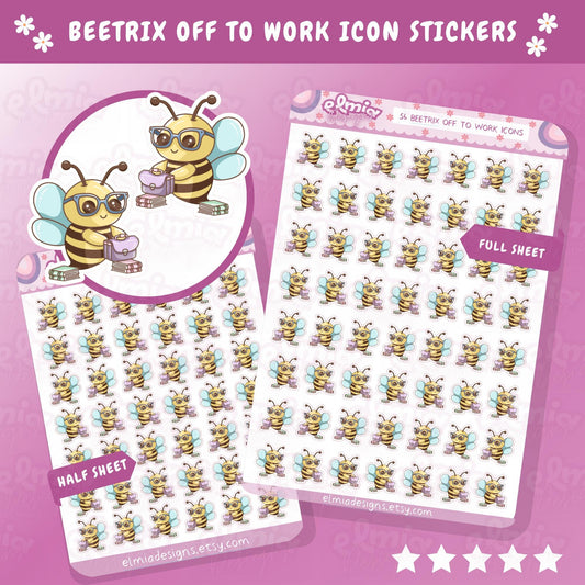 PRINTED Cute Kawaii Beetrix Bee Off To Work | Planner sticker | journal | Kids | Study Packing Work | Planning | Character