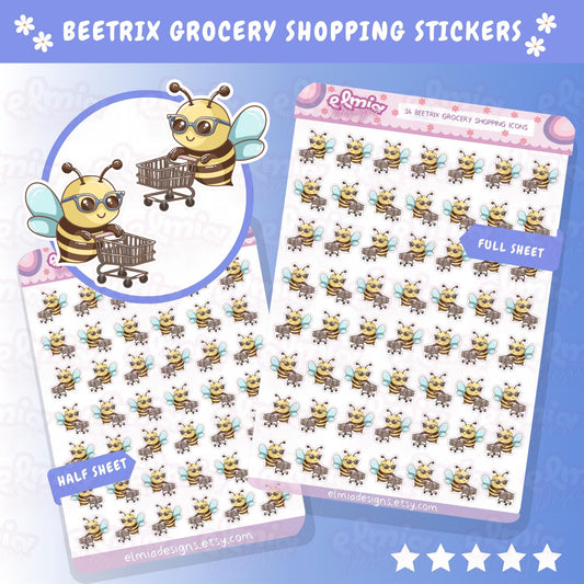 PRINTED Cute Kawaii Beetrix Bee Grocery / Food Shopping | Planner sticker | journal | Housework | Chores | Planning | Character Order Cook