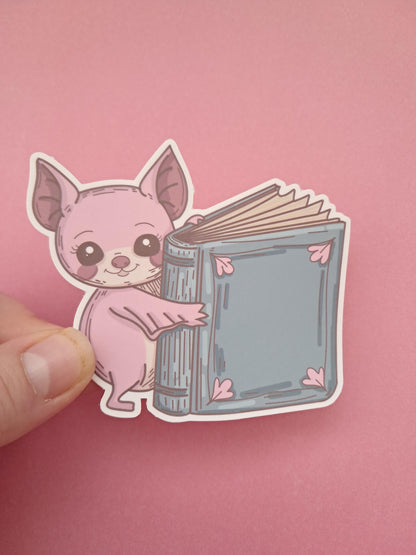 Bat Reading Book Kindle Sticker – Aesthetic Girl Reading Sticker Bookish BookTok Vinyl Decal for Kindle, Laptop, Journal, or Water bottle