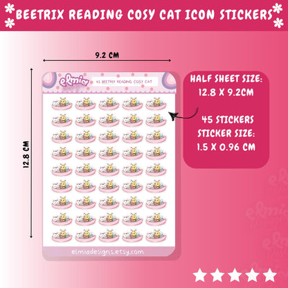 PRINTED Cute Kawaii Beetrix Bee Cat Cosy Reading In Bed | Planner sticker | journal | Reader Gift | Planning | Character Journal Book BUJO